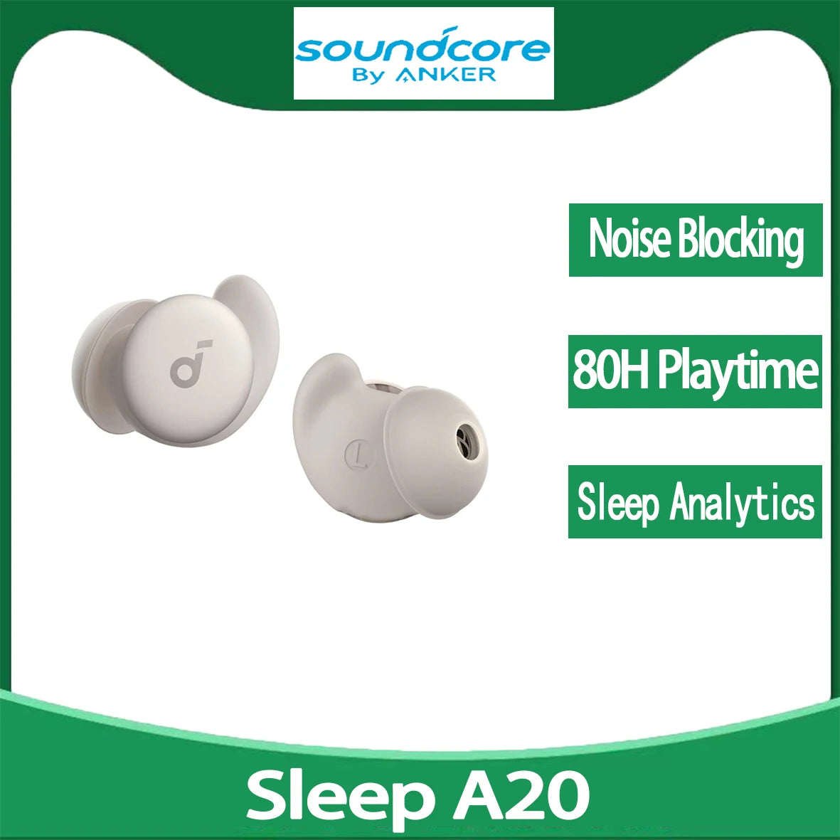 Soundcore Sleep A20 by Anker Sleep Earbuds, Noise Blocking Sleep Headphones, Small Design for Side Sleepers, 80H Playtime A6611